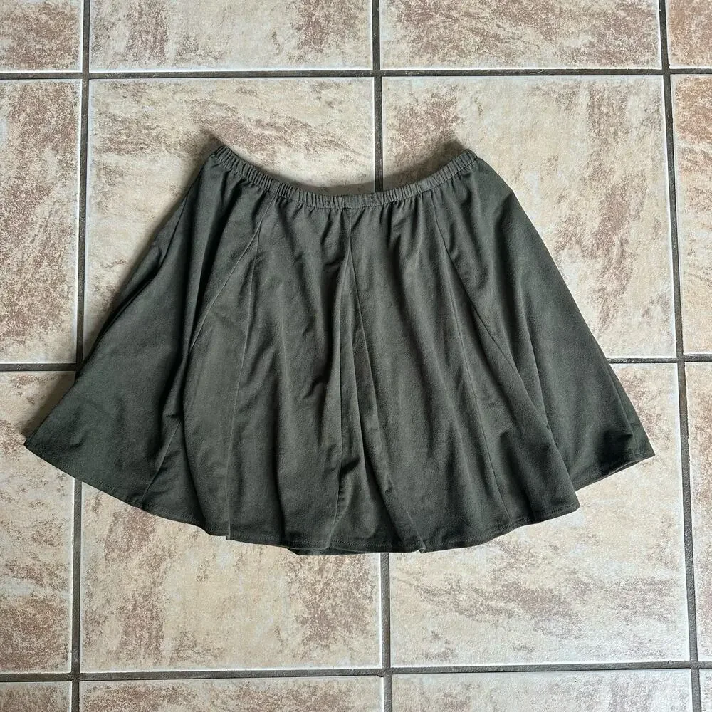 Brandy Melville Army Military Green Elastic Waist Mini Skater Skirt One‎ Size